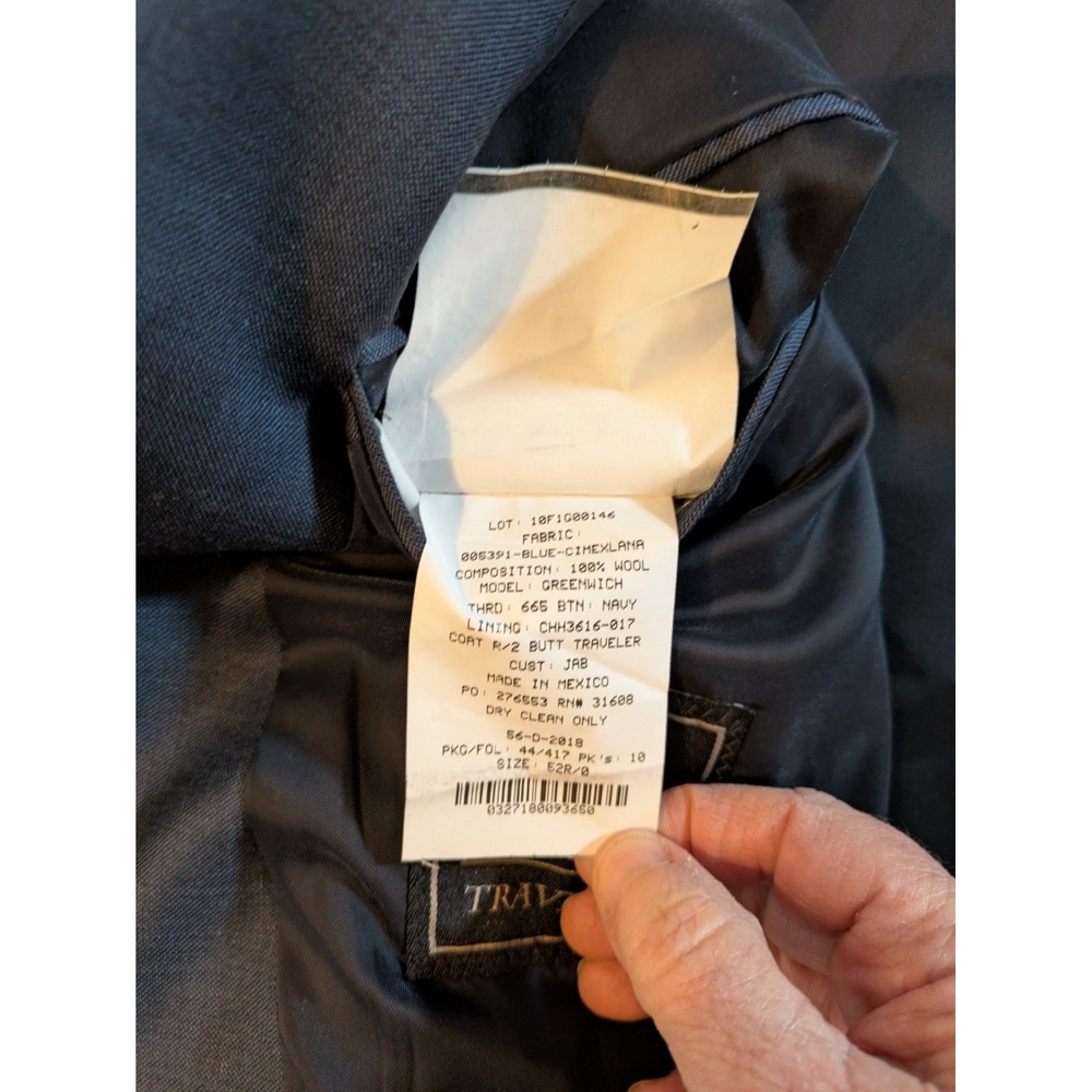 JOS A BANK  sport coat suit jacket blazer solid blue 100% WOOL 52 R Slim Fit‎ - Picture 12 of 13